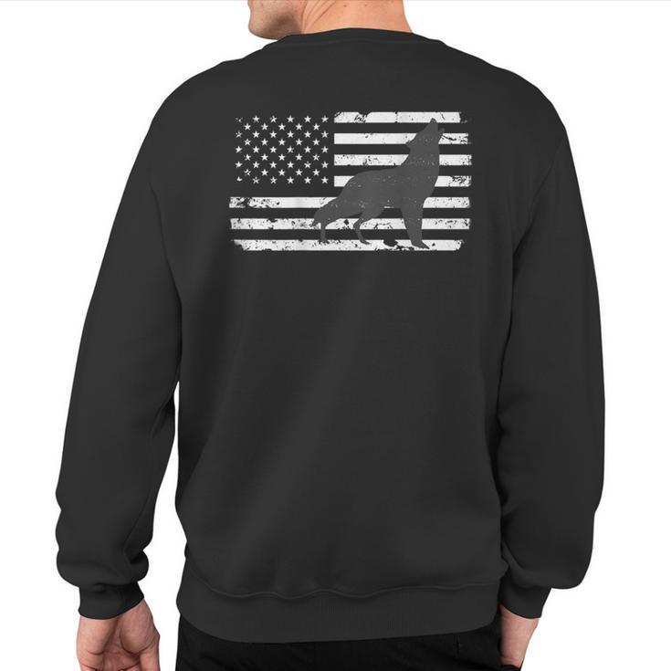 Gray Lone Wolf Distressed American Flag Back Print Sweatshirt Back Print
