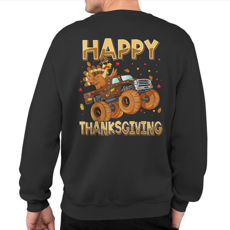 Happy Thanksgiving Riding Monster Truck Turkey Toddler Boys Sweatshirt Back Print