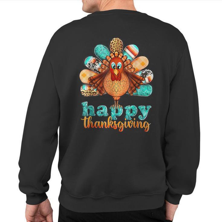 Happy Thanksgiving Turkey Day Leopard Holiday Sweatshirt Back Print