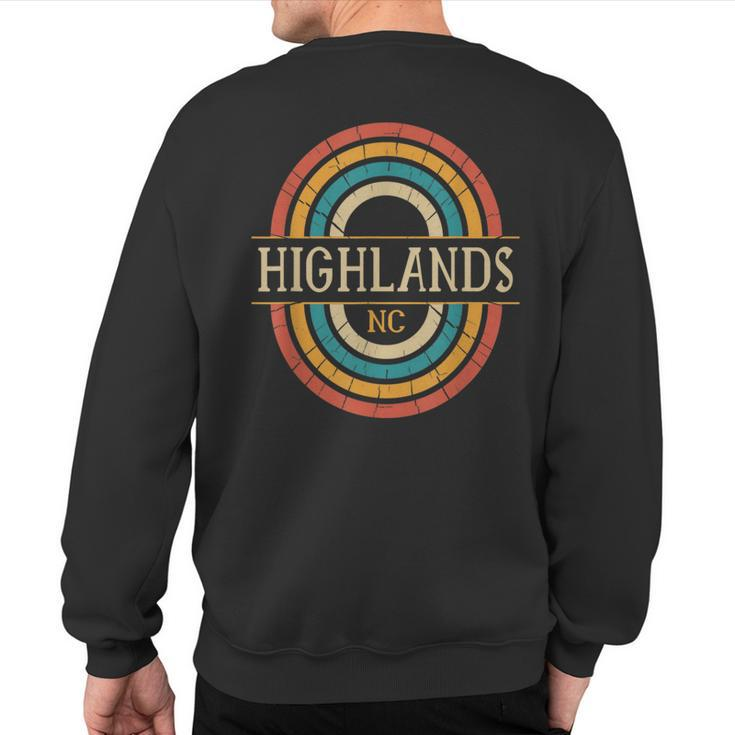 Highlands North Carolina Vintage Nc Distressed 70S 80S Retro Sweatshirt Back Print