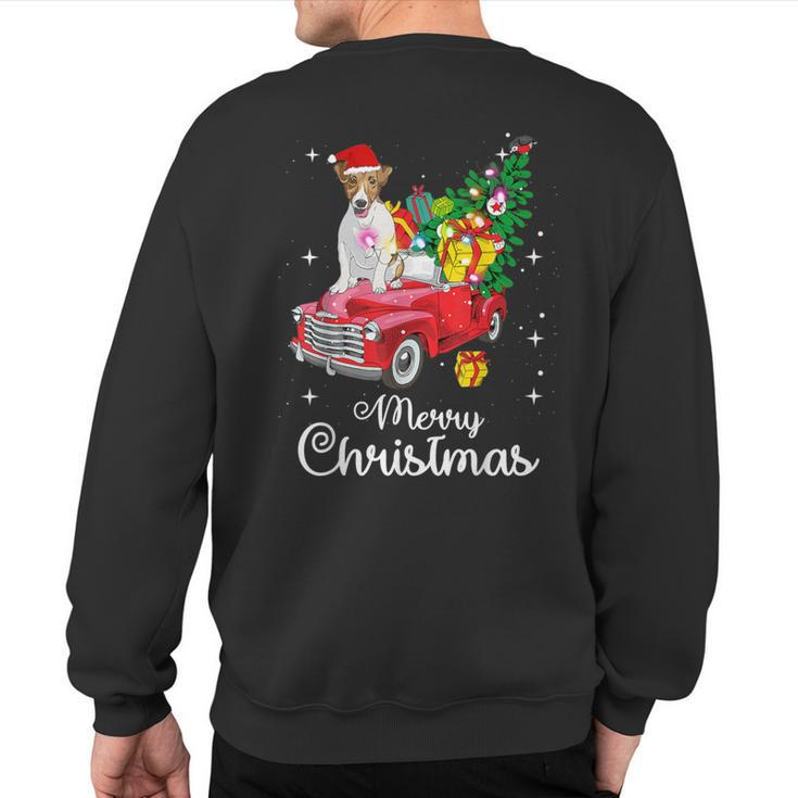 Jack Russell Terrier Ride Red Truck Christmas Pajama Sweatshirt Back Print