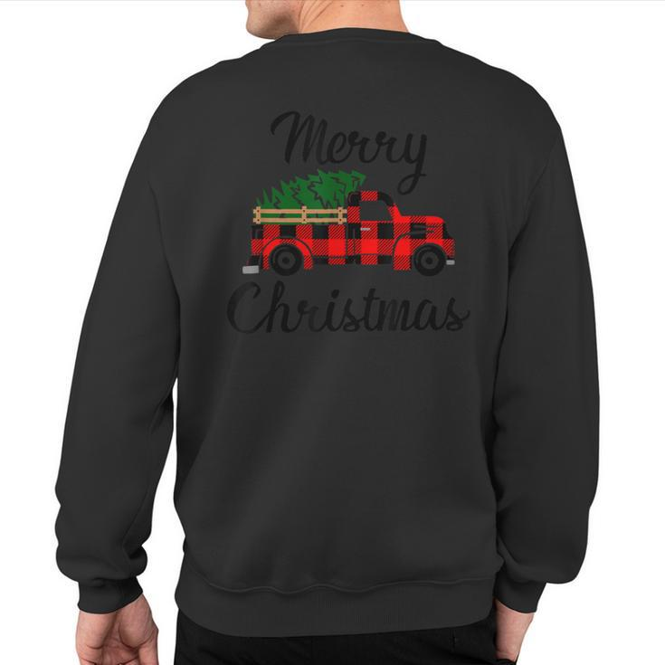 Merry Christmas Tree On Buffalo Plaid Truck Sweatshirt Back Print