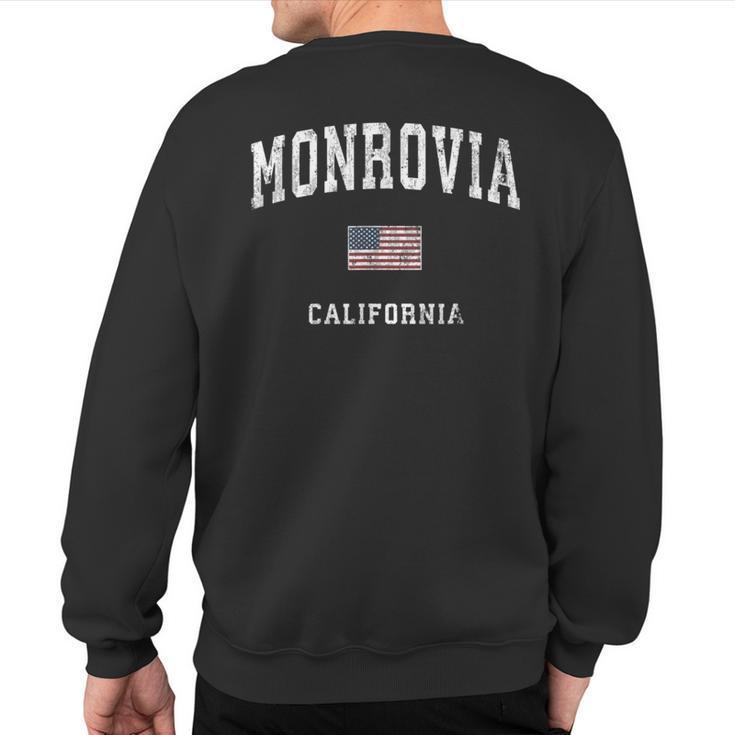 Monrovia California Ca Vintage American Flag Sports Sweatshirt Back Print
