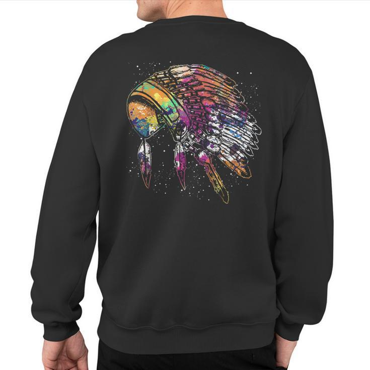 Native American Heritage Colorful Headdress Native American Sweatshirt Back Print
