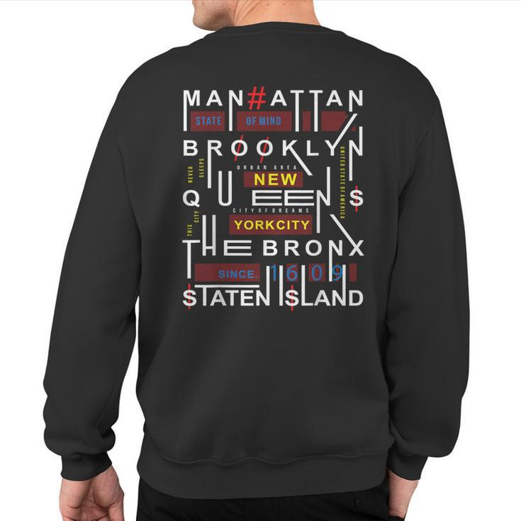 New York City Big Apple Bronx Queens Manhattan Staten Island Sweatshirt Back Print