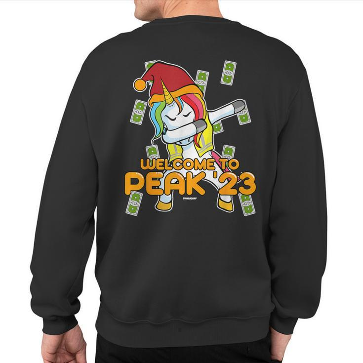 Peak 2023 Swagazon Associate Dabbing Unicorn Peak 23 Sweatshirt Back Print