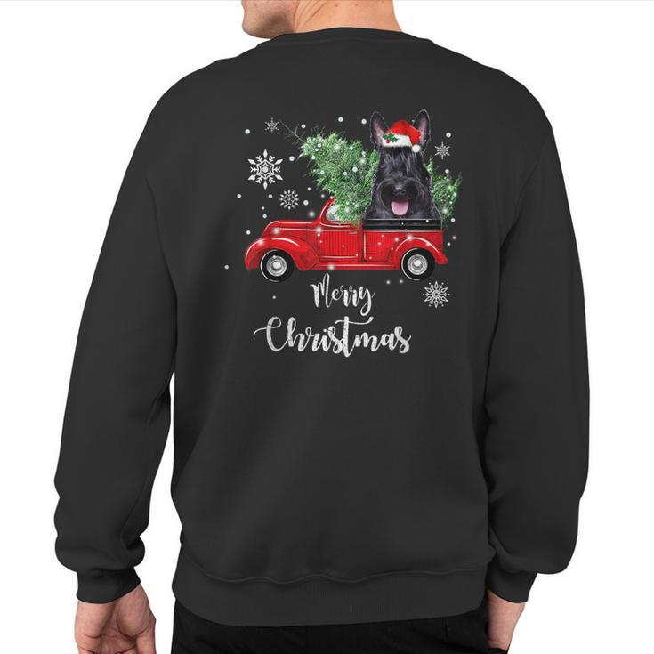 Scottish Terrier Ride Red Truck Christmas Pajama Sweatshirt Back Print
