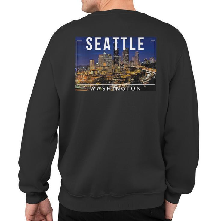 Seattle Washington Skyline Space Needle Mount Rainier Sweatshirt Back Print