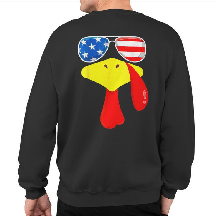 Turkey Face Thanksgiving Cute American Flag Sunglasses Sweatshirt Back Print
