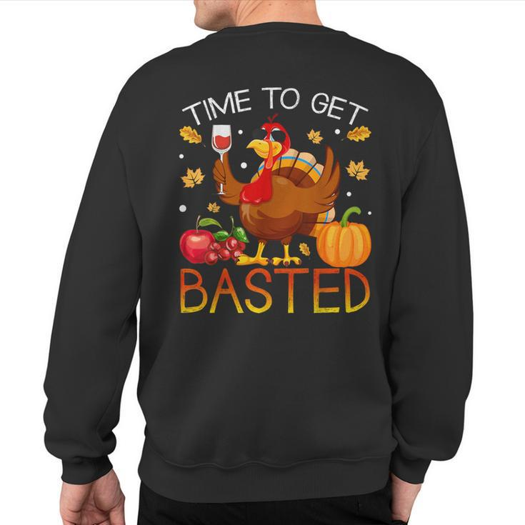 Turkey Time To Get Basted Retro Happy Thanksgiving Women Sweatshirt Back Print
