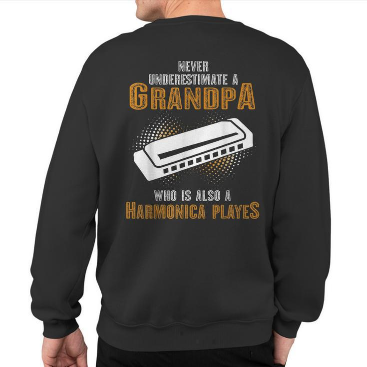 Never Underestimate Grandpa Who Is Also A Harmonica Player Sweatshirt Back Print