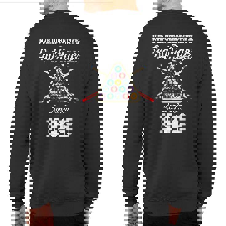 Never Underestimate A Pool Player Born In 1948 75Th Birthday Sweatshirt Back Print