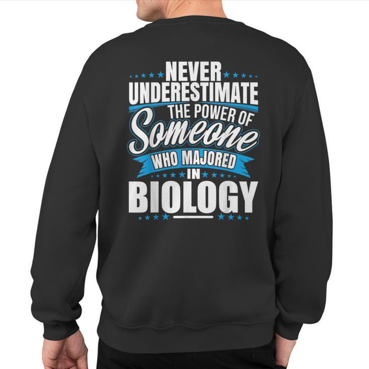 Never Underestimate The Power Of Biology Major Sweatshirt Back Print