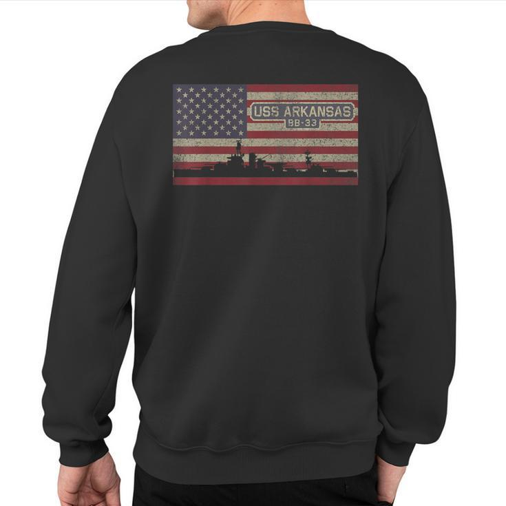 Uss Arkansas Bb-33 Ww1 Ww2 Battleship Usa American Flag Sweatshirt Back Print