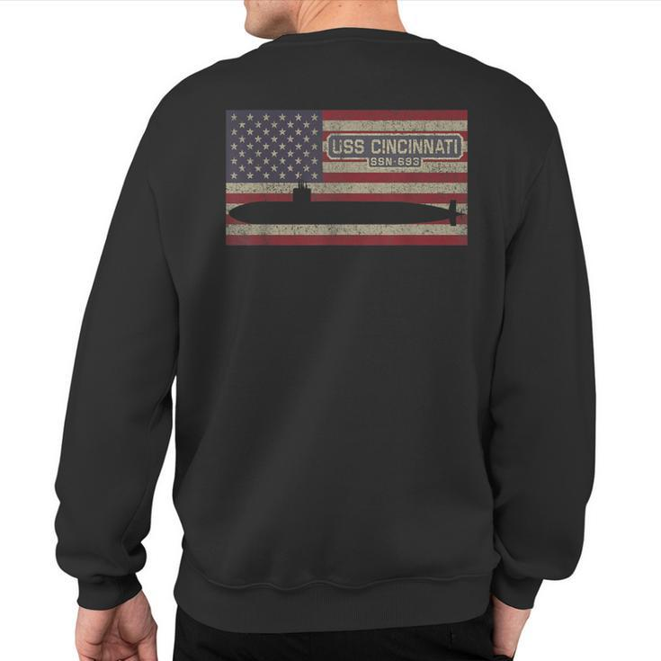 Uss Cincinnati Ssn-693 Submarine Usa American Flag Sweatshirt Back Print