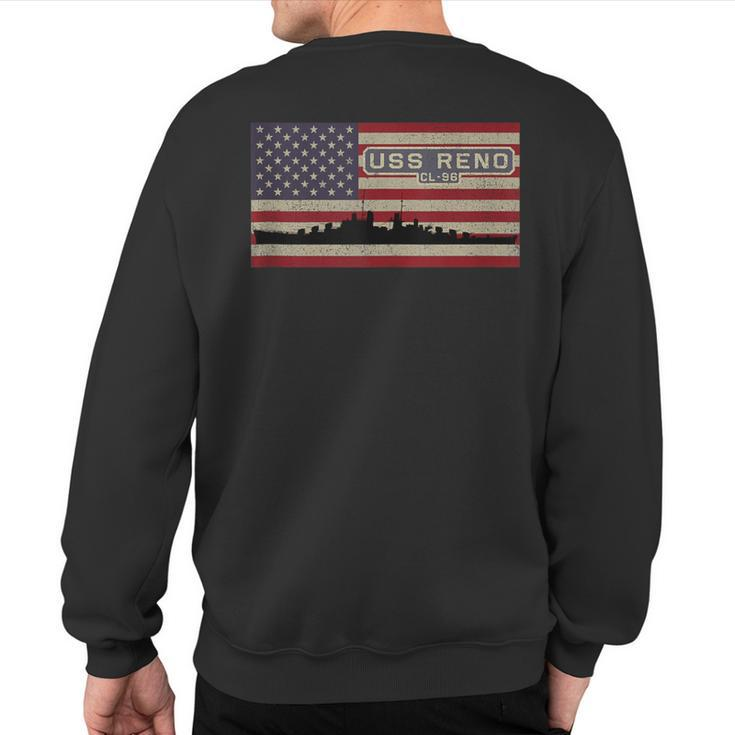 Uss Reno Cl-96 Ww2 Cruiser Ship American Flag Sweatshirt Back Print