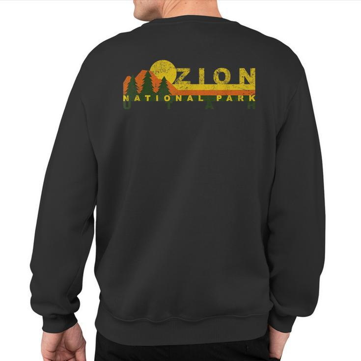 Zion National Park Sunny Mountain Treeline Sweatshirt Back Print