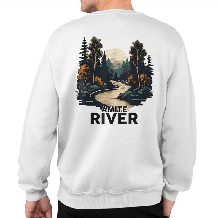 Amite River Retro Minimalist River Amite Sweatshirt Back Print