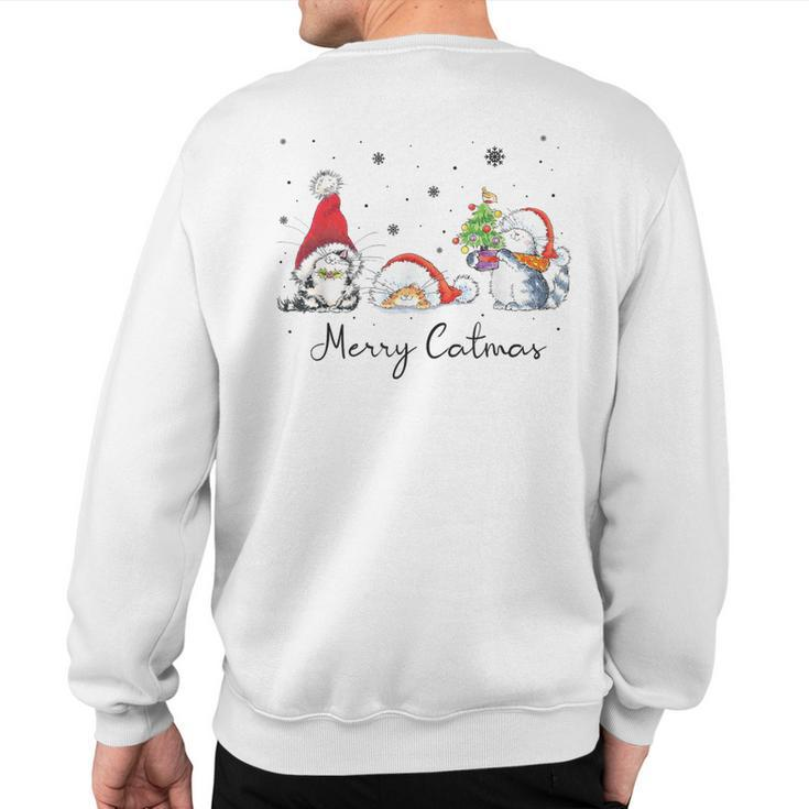 Cats With Santa Hat Merry Catmas Cat Lover Christmas Sweatshirt Back Print
