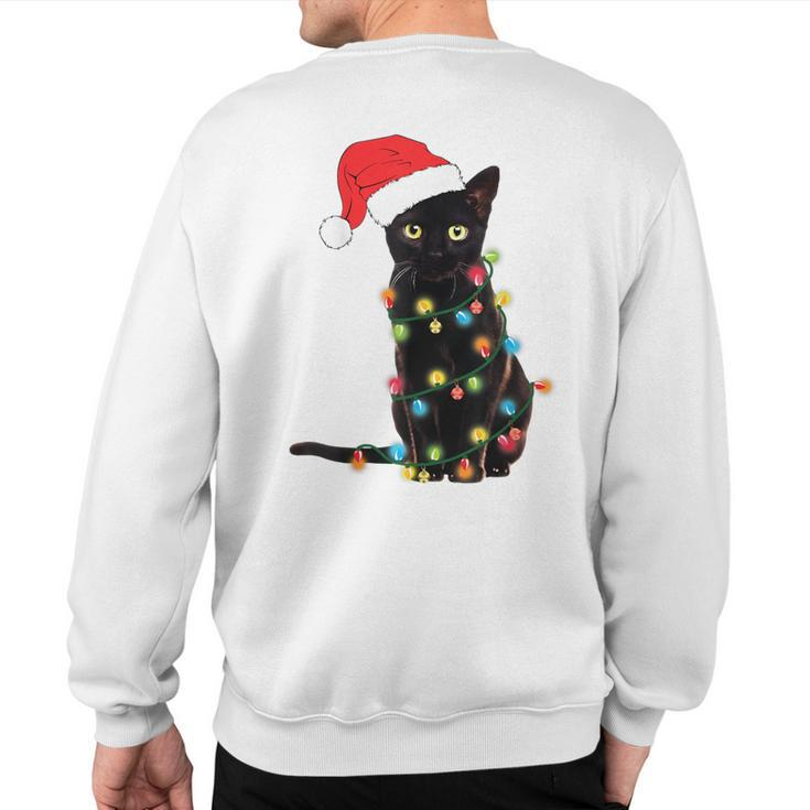 Black Cat Christmas Light Cat Lover Christmas Sweatshirt Back Print