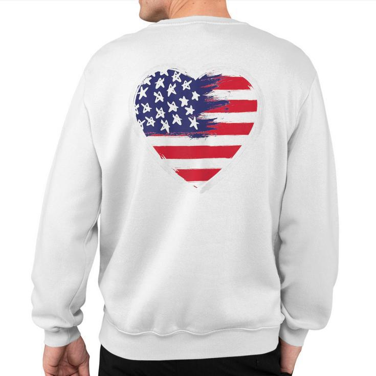 Heart Us Flag 4Th Of July Patriotic American Stars Stripes Sweatshirt Back Print