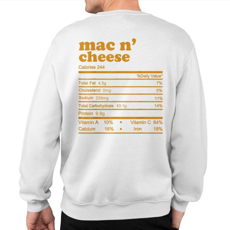Mac And Cheese Nutrition Facts 2021 Thanksgiving Nutrition Sweatshirt Back Print