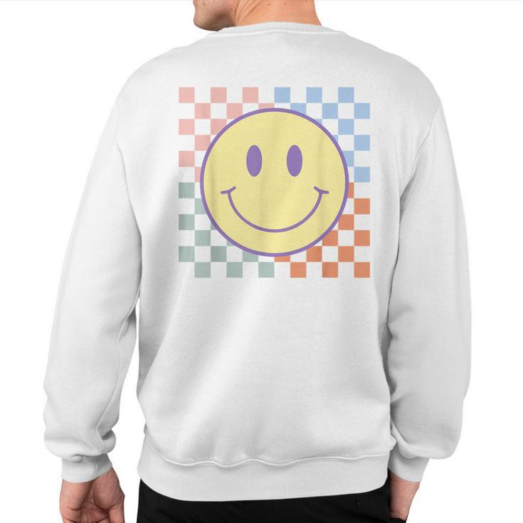 Retro Happy Face Checkered Pattern Smile Face Trendy Sweatshirt Back Print