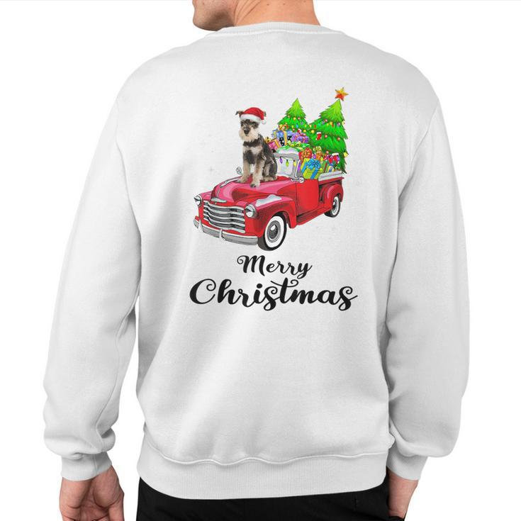Schnauzer Ride Red Truck Christmas Pajama Sweatshirt Back Print