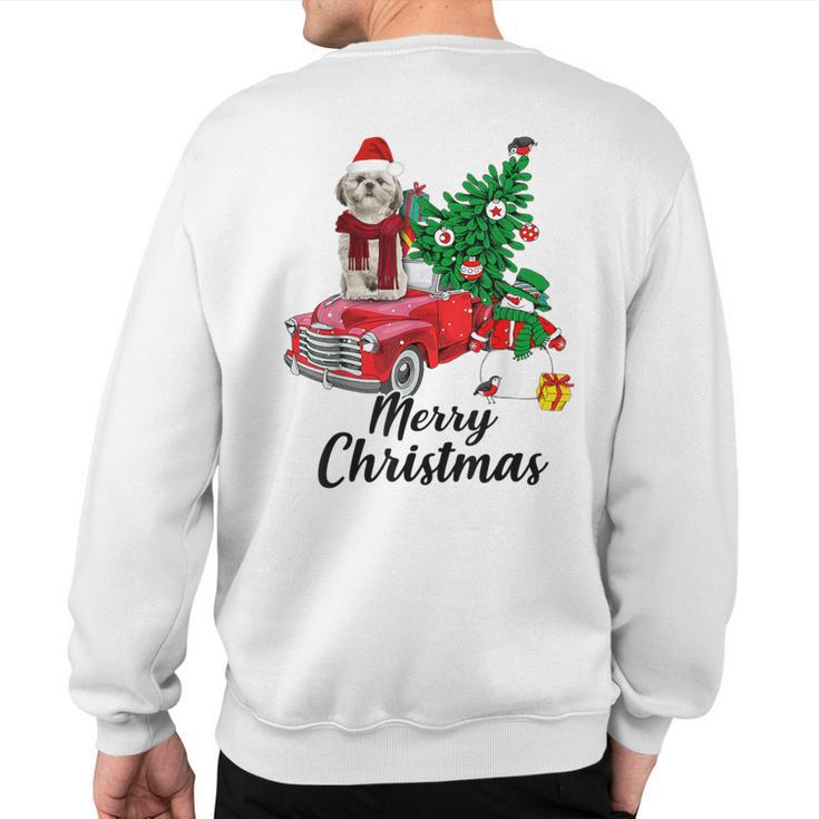 Shih Tzu Ride Red Truck Christmas Pajama Sweatshirt Back Print