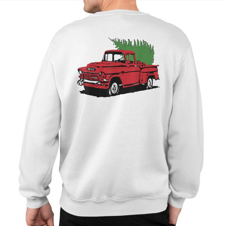 Vintage Christmas Old Red Pickup Truck Tree Holiday Sweatshirt Back Print