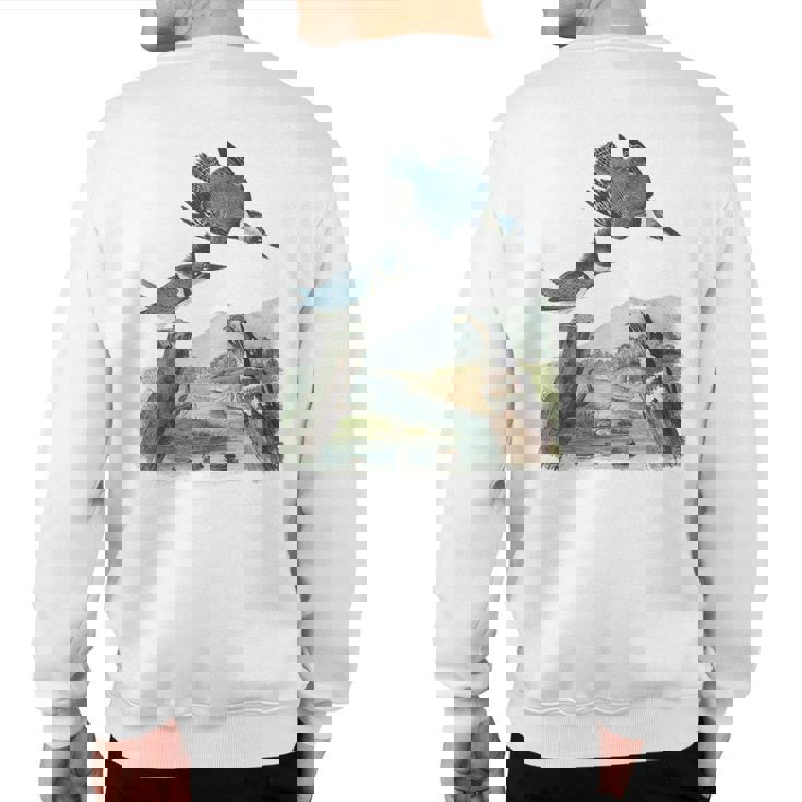 Watercolor Belted Kingfisher Bird Eat Fish Nature Birding Sweatshirt Back Print