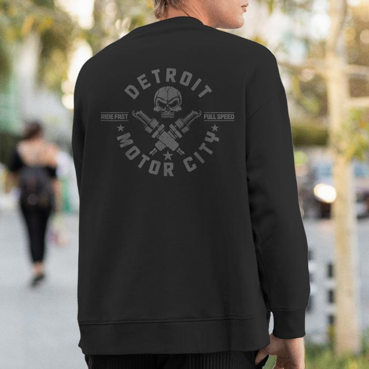 Detroit Michigan Motor City Vintage Biker Sweatshirt Back Print