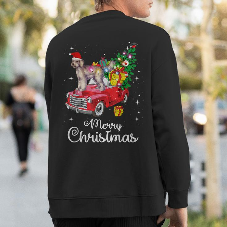 Labradoodle Rides Red Truck Christmas Pajama Sweatshirt Back Print