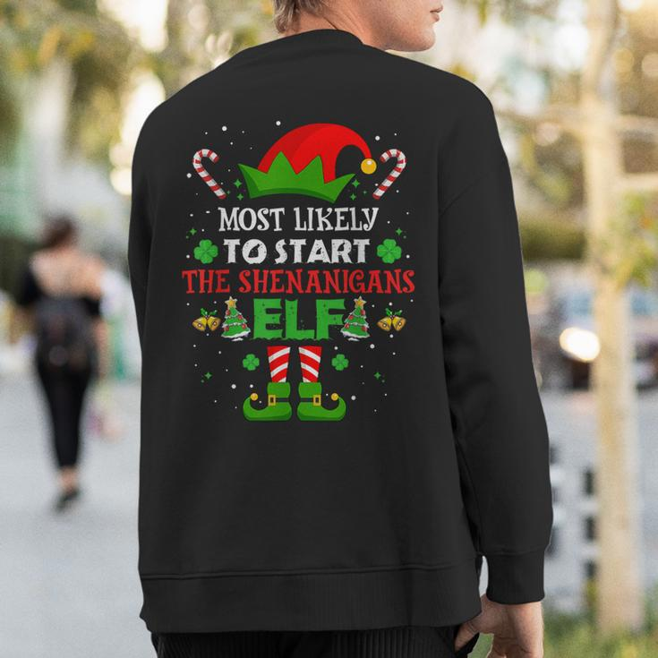 Most Likely To Start The Shenanigans Elf Christmas Family Sweatshirt Back Print
