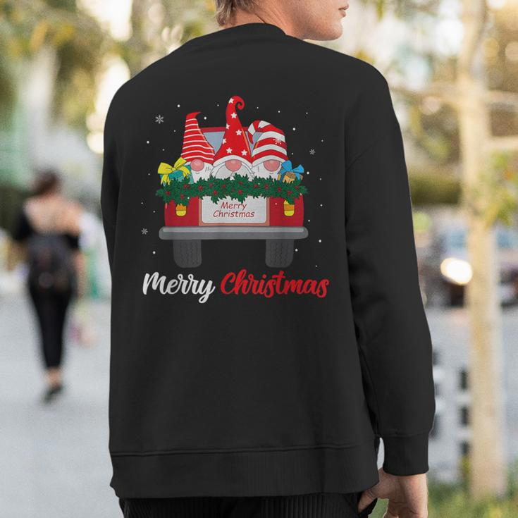 Three Gnomes In Red Truck With Merry Christmas Tree Family Sweatshirt Back Print