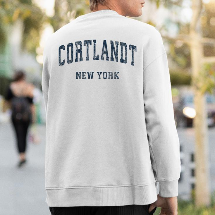 Cortlandt New York Ny Vintage Varsity Sports Navy Sweatshirt Back Print