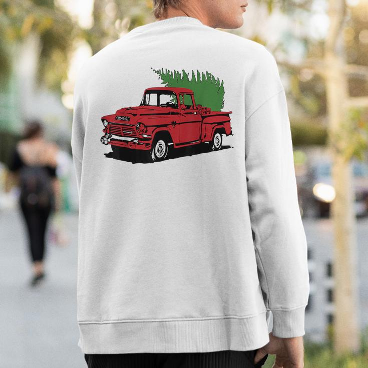 Vintage Christmas Old Red Pickup Truck Tree Holiday Sweatshirt Back Print