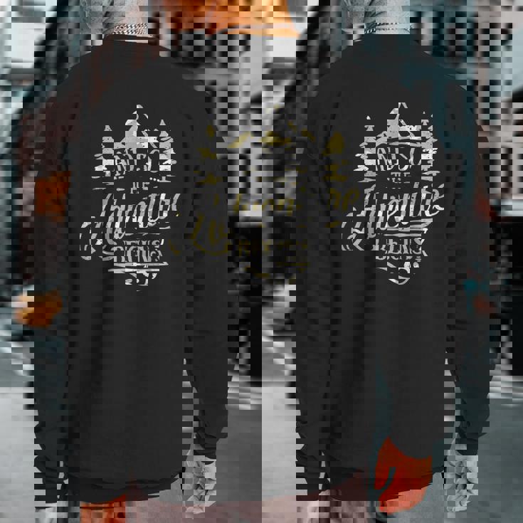 The Adventure Begins Vintage Look CamoSweatshirt Back Print