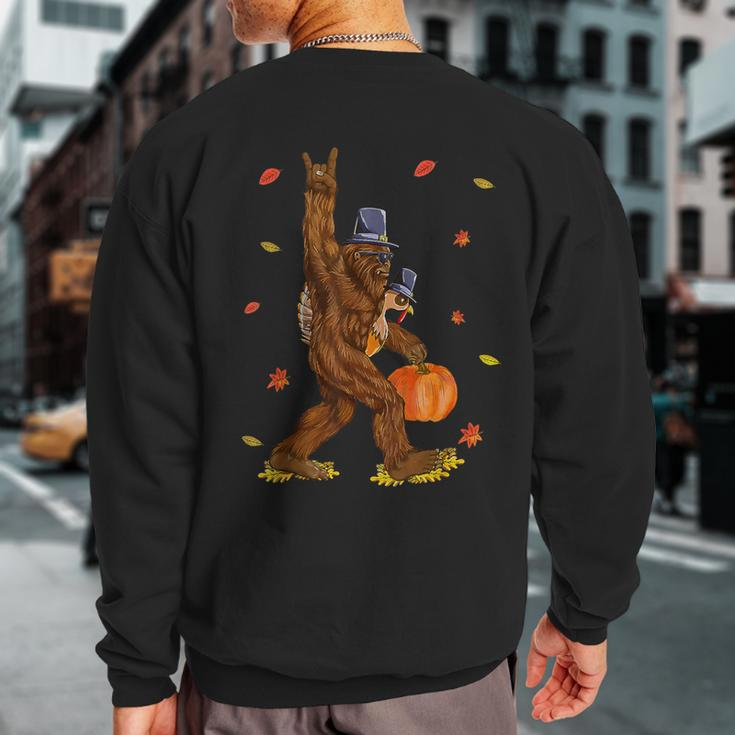 Bigfoot Pilgrim Turkey Pumpkin Thanksgiving Sasquatch Men Sweatshirt Back Print
