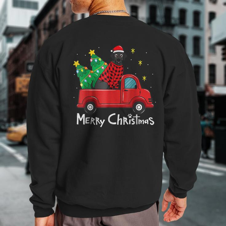 Black Labrador Christmas Truck Tree Red Plaid Dog Lab Xmas Sweatshirt Back Print