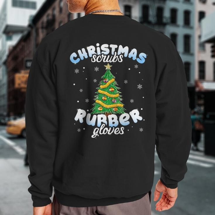 Christmas Scrubs Rubber Gloves Scrub Top Cute Tree Lights Sweatshirt Back Print