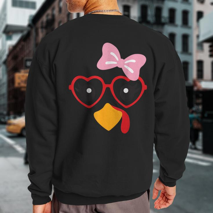 Cute Turkey Face Heart Sunglasses Thanksgiving Costume Sweatshirt Back Print