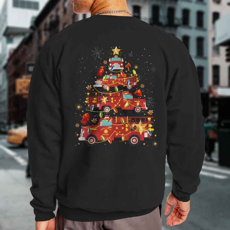 Fire Truck Tree Lights Christmas Firefighter Boys Pajamas Sweatshirt Back Print