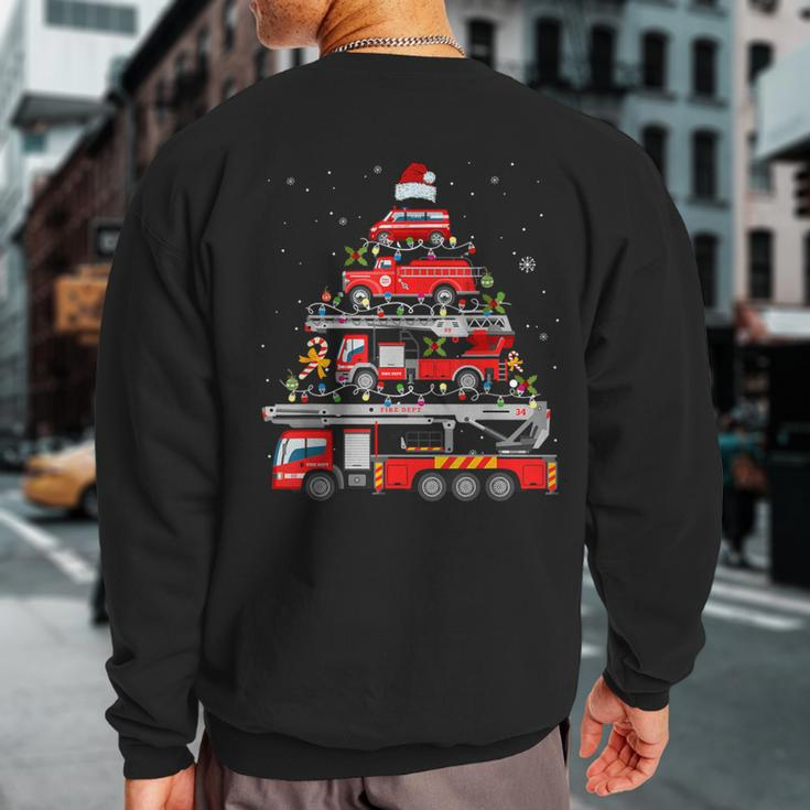 Firefighter Fire Truck Christmas Tree Lights Santa Fireman Sweatshirt Back Print