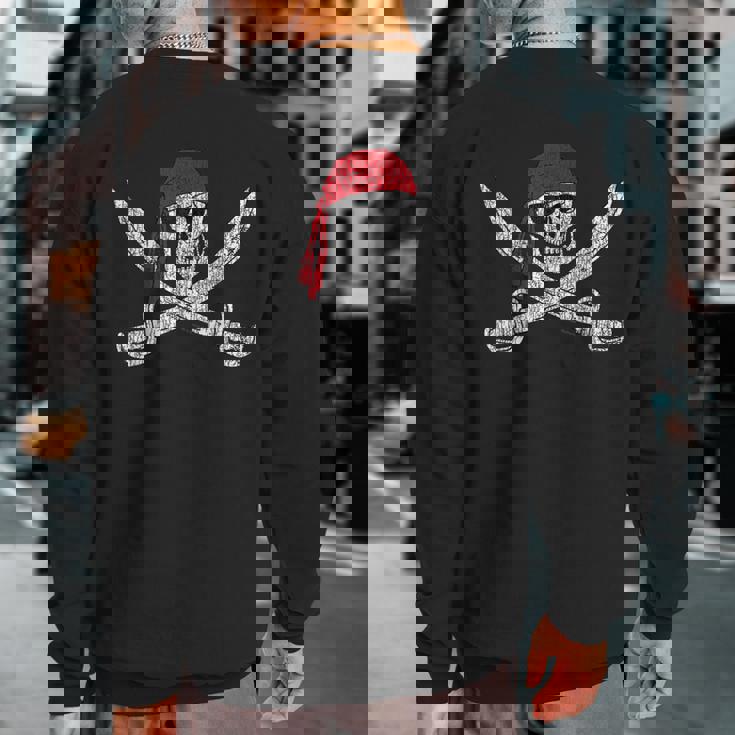 Jolly Roger Pirate Skull And Cutlasses Flag Distressed Sweatshirt Back Print