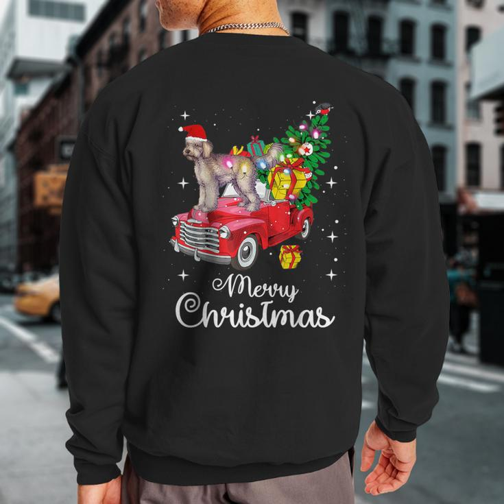 Labradoodle Rides Red Truck Christmas Pajama Sweatshirt Back Print
