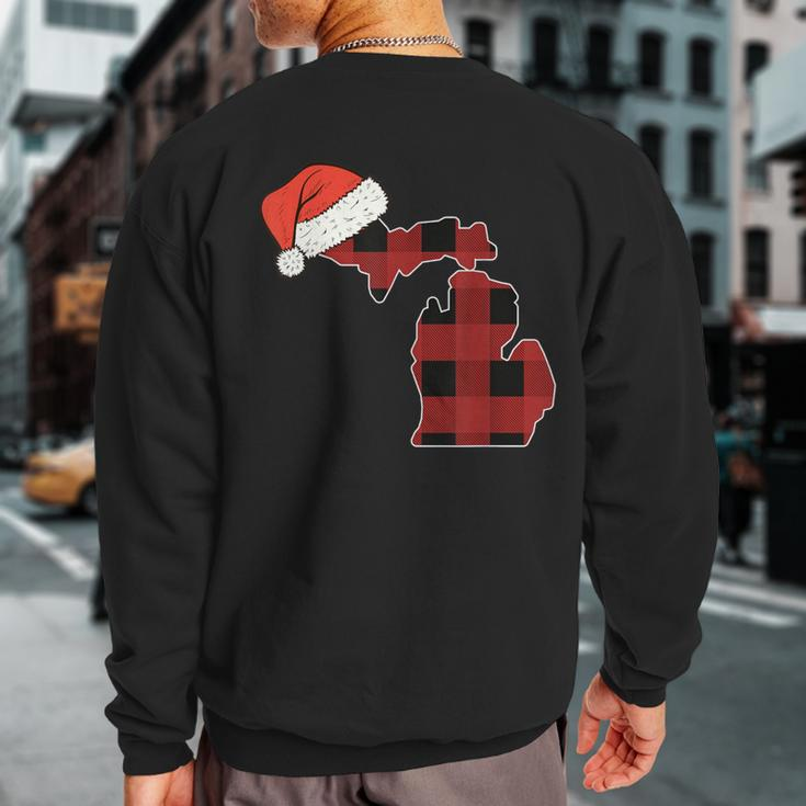 Michigan Plaid Christmas Santa Hat Holiday Matching Sweatshirt Back Print