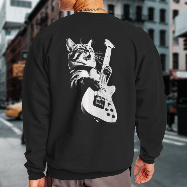 Rock Cat Playing Guitar Guitar Cat Sweatshirt Back Print