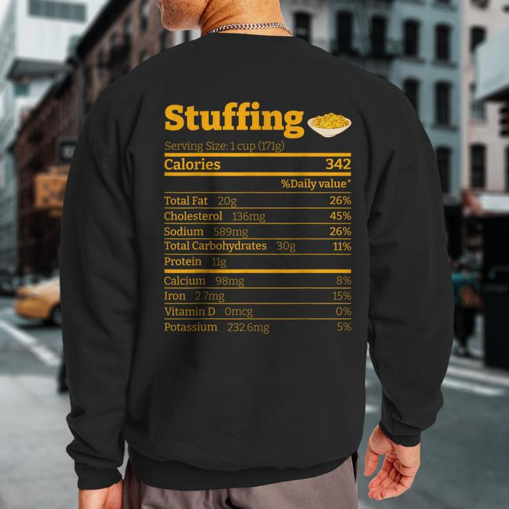 Stuffing Nutrition Facts Thanksgiving Xmas Costume Sweatshirt Back Print