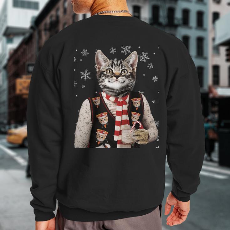 Ugly Sweater Party Hipster Cat Sweatshirt Back Print